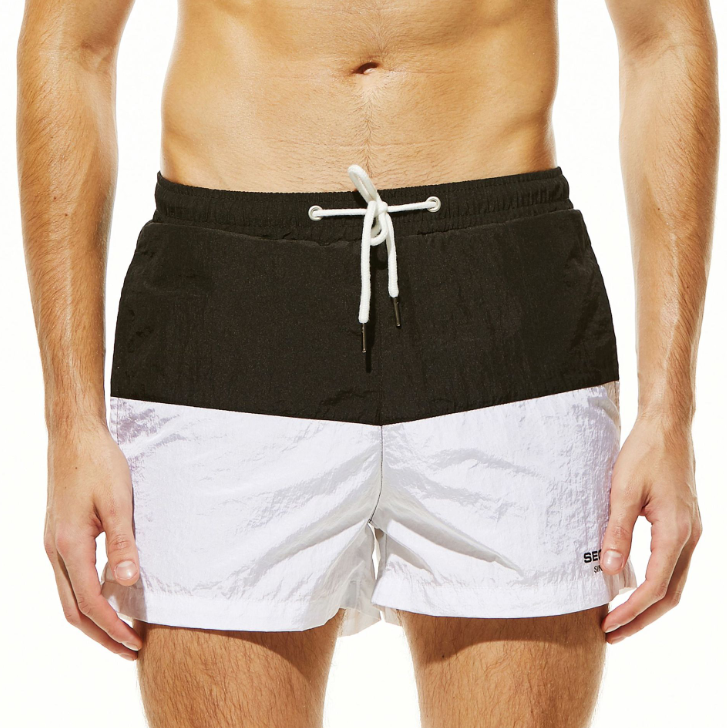 Color Block Beach Swim Shorts - Black + White