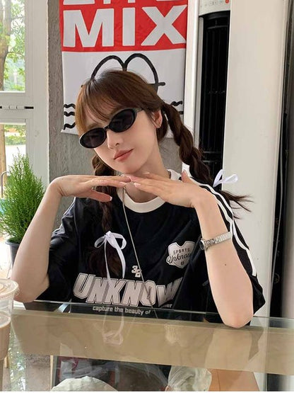 Shiny Silver Oversized Stripe T-Shirt for Women