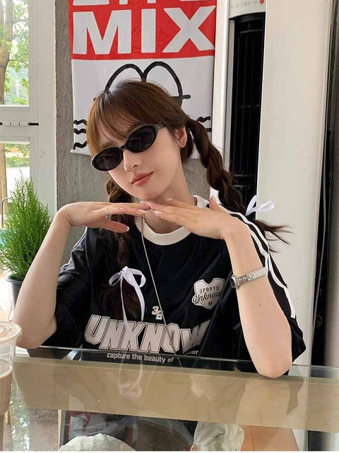 Shiny Silver Oversized Stripe T-Shirt for Women
