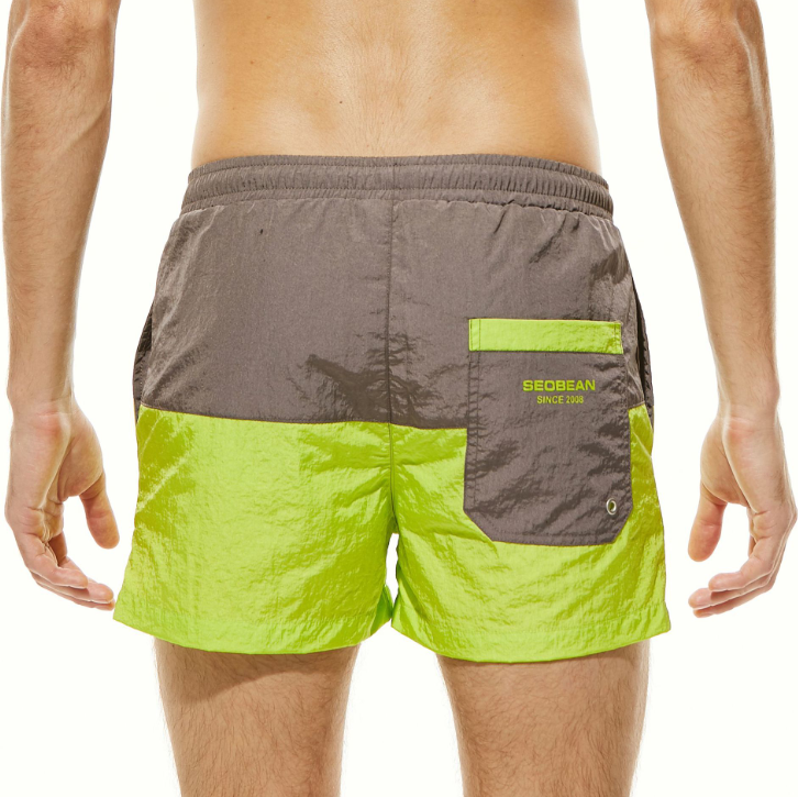 Color Block Beach Swim Shorts - Gray + green