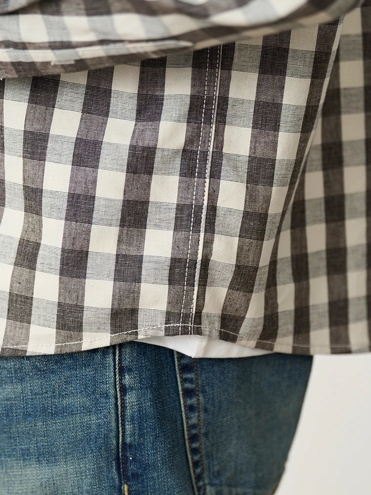 Oversized Linen-Cotton Plaid Casual Shirt