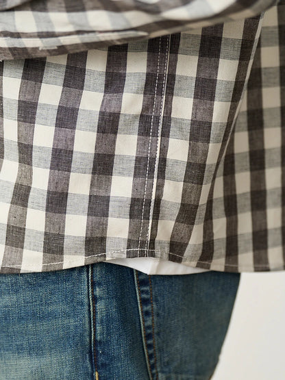 Oversized Linen-Cotton Plaid Casual Shirt