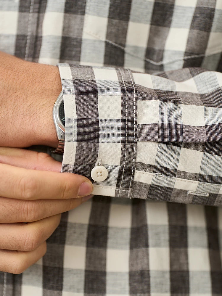 Oversized Linen-Cotton Plaid Casual Shirt