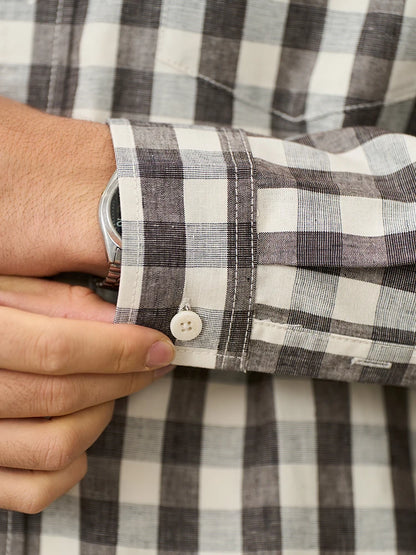 Oversized Linen-Cotton Plaid Casual Shirt