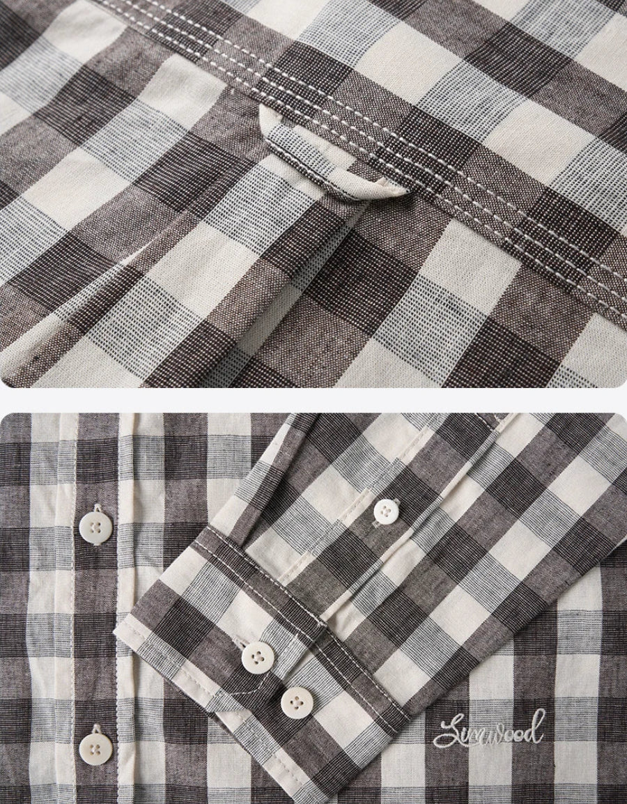 Oversized Linen-Cotton Plaid Casual Shirt