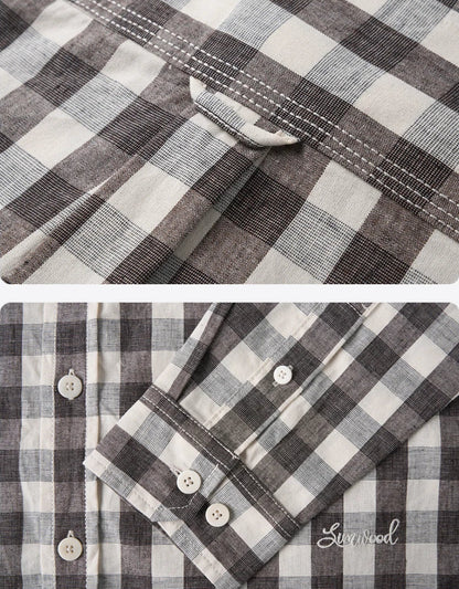 Oversized Linen-Cotton Plaid Casual Shirt