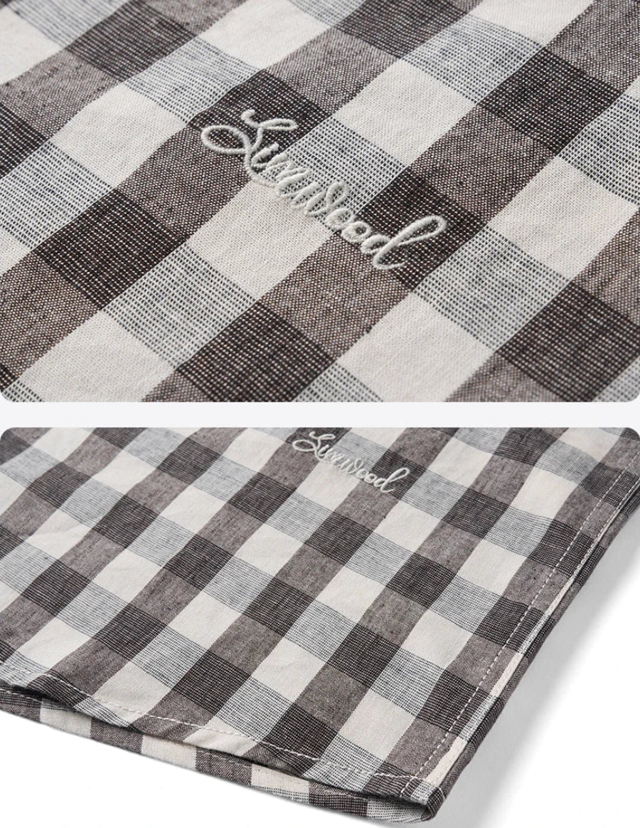 Oversized Linen-Cotton Plaid Casual Shirt