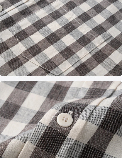 Oversized Linen-Cotton Plaid Casual Shirt