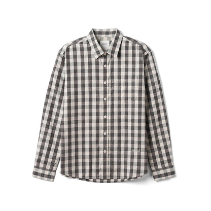 Oversized Linen-Cotton Plaid Casual Shirt