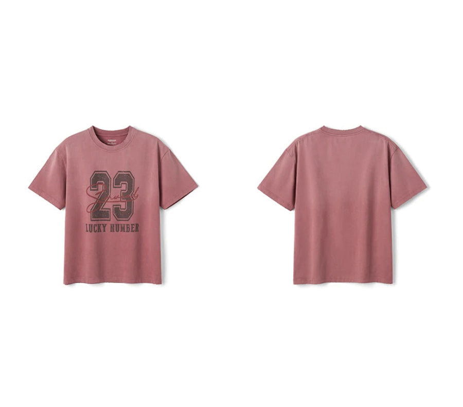 Vintage Washed Distressed Lucky Number Boxy Tee
