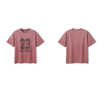 Vintage Washed Distressed Lucky Number Boxy Tee