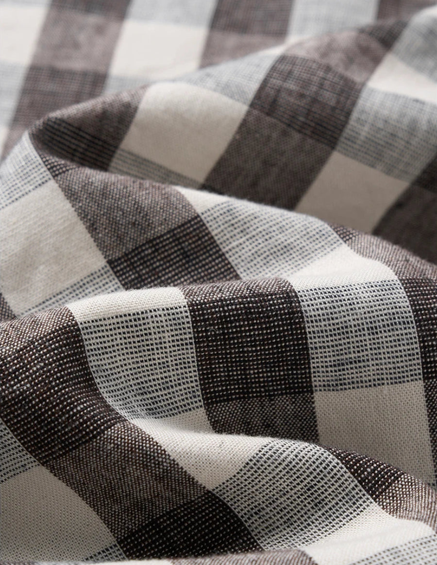 Oversized Linen-Cotton Plaid Casual Shirt