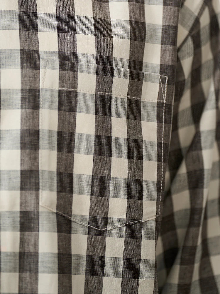 Oversized Linen-Cotton Plaid Casual Shirt