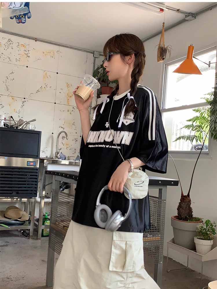Shiny Silver Oversized Stripe T-Shirt for Women